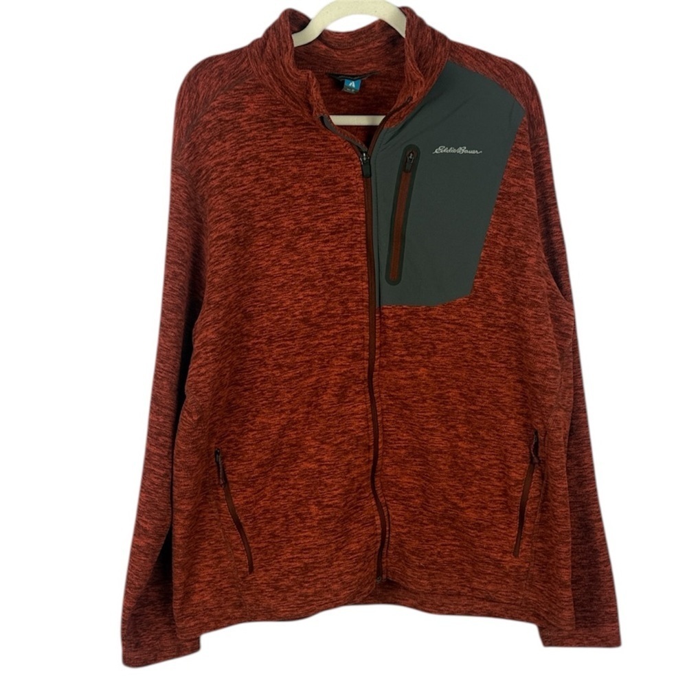 Eddie Bauer Men's Heathered Brick Red/Rust Full-Zip XL Jacket Gray Chest Panel